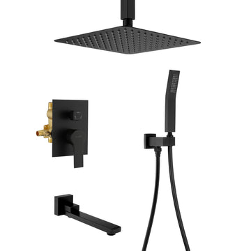 Luxury Tub Shower Faucet Combo Set with Rough-in Valve, Wall Mounted Shower System with Tub Spout Bathroom Shower Fixture Shower Valve and Trim Kit